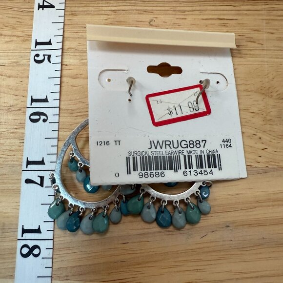 Liz Claiborne Silver-Tone Teardrop Earrings With Green & Blue Accents Surgical - Picture 5 of 5